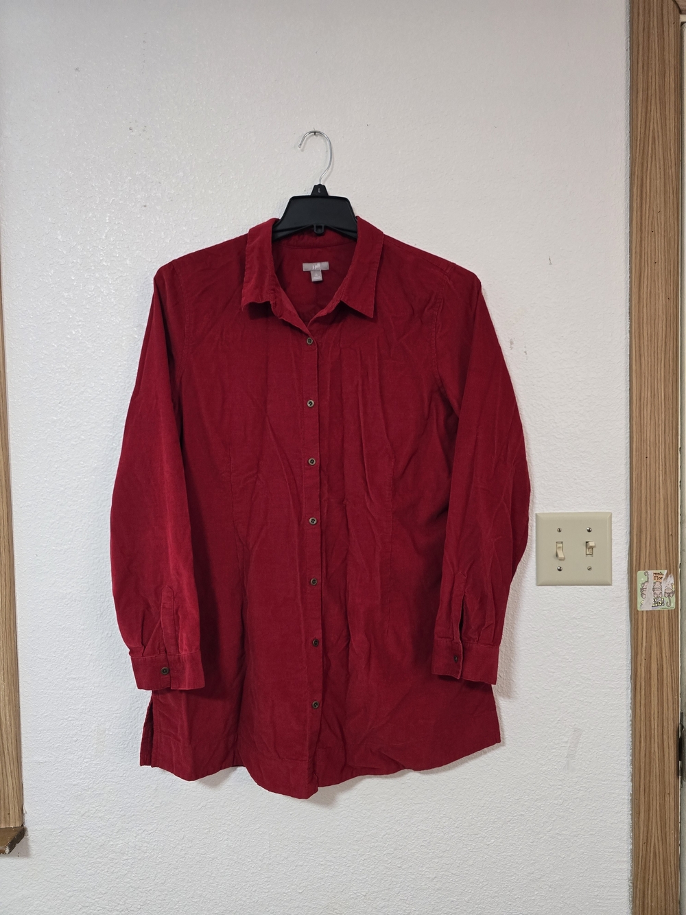 J. Jill Red Corduroy Button Down Shirt Women's L Tall Shacket